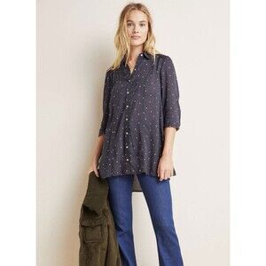 Anthropologie Maeve Womens Shirt Large Button Navy Tunic Flowy Relaxed Monika